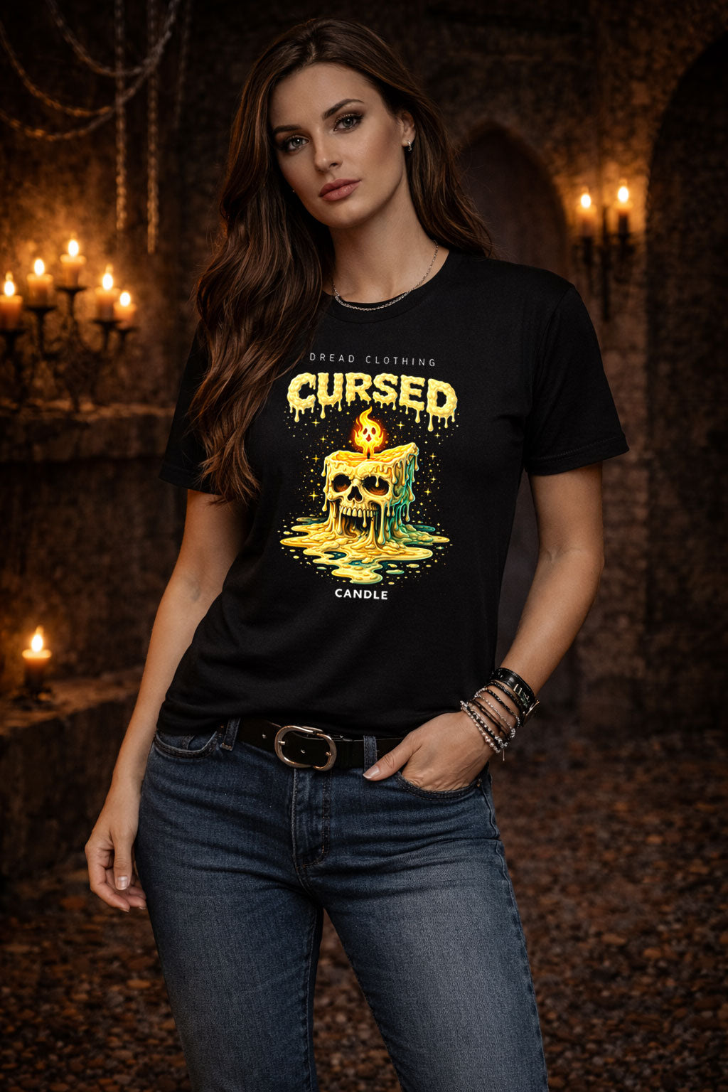Cursed Candle Skull Unisex Toxic Gothic Graphic T-Shirt Dark Occult Horror Tee