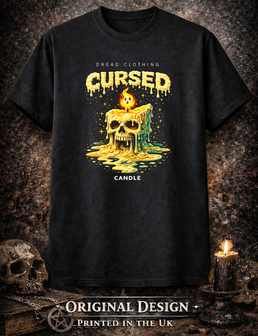 Cursed Candle Skull Unisex Toxic Gothic Graphic T-Shirt Dark Occult Horror Tee
