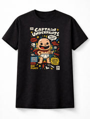 Captain Underpants Comic Cover Kids Book Parody Unisex Black Graphic Tee