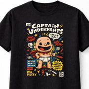 Captain Underpants Comic Cover Kids Book Parody Unisex Black Graphic Tee