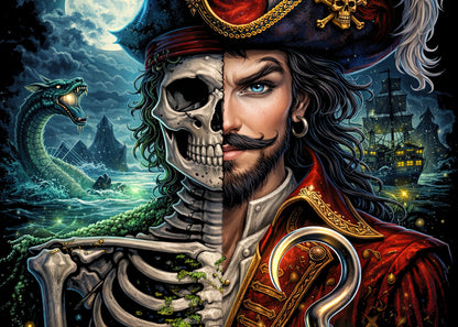 Captain Hook Skull T Shirt Pirate Gothic Fantasy Skeleton Peter Pan Unisex Tee