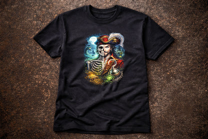 Captain Hook Skull T Shirt Pirate Gothic Fantasy Skeleton Peter Pan Unisex Tee