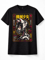 Cyberpunk Anime Robot Cat Girl Japanese Mecha Manga Graphic Black Unisex T-Shirt