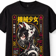 Cyberpunk Anime Robot Cat Girl Japanese Mecha Manga Graphic Black Unisex T-Shirt