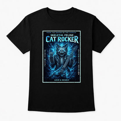 Cat Rocker Unisex T-Shirt Gothic Heavy Metal Skeleton Feline Tee