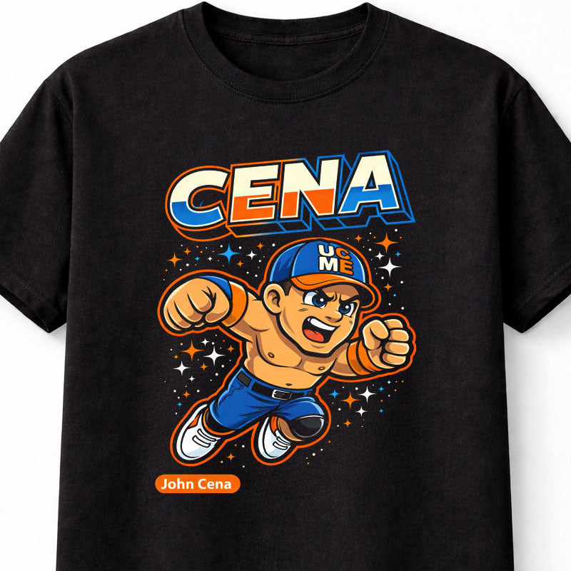 John Cena Cartoon WWE Wrestler T-Shirt Cena U Cant See Me Tee Unisex Adults & Kids