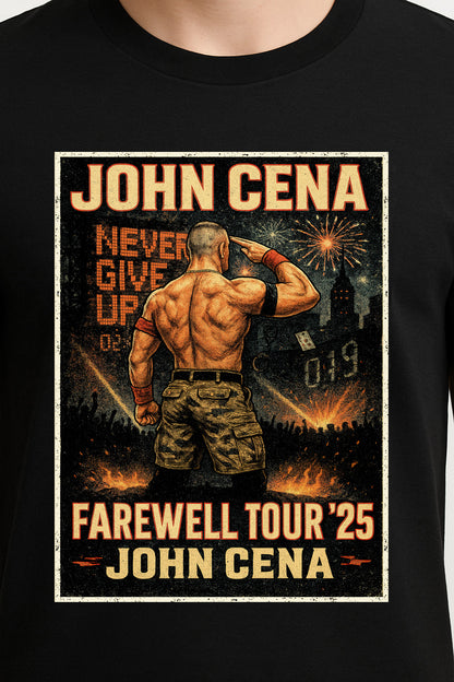 John Cena Farewell Tour '25 Unisex T-Shirt – Retro Wrestling Tribute “Never Give Up” Graphic
