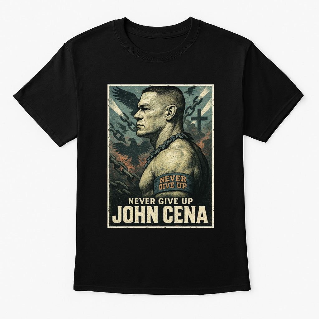 John Cena T-Shirt Never Give Up Wrestling WWE Vintage Unisex Black Graphic Tee