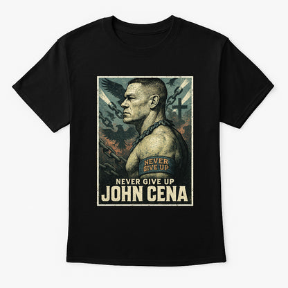 John Cena T-Shirt Never Give Up Wrestling WWE Vintage Unisex Black Graphic Tee