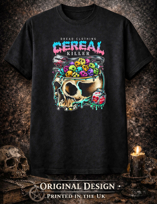 Cereal Killer Skull Unisex Toxic Gothic Horror Graphic T-Shirt Dark Food Art