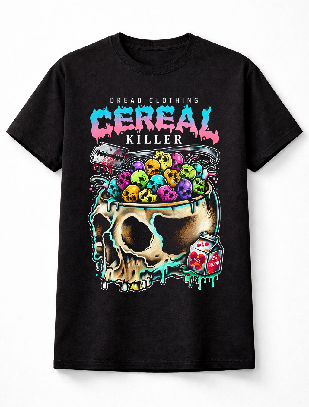Cereal Killer Skull Funny Breakfast Horror Halloween Graphic Unisex T-Shirt