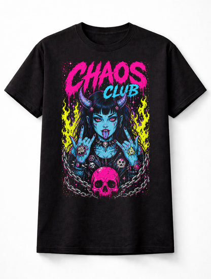 Chaos Club Demon Goth Punk Girl Neon Horror Unisex T-Shirt