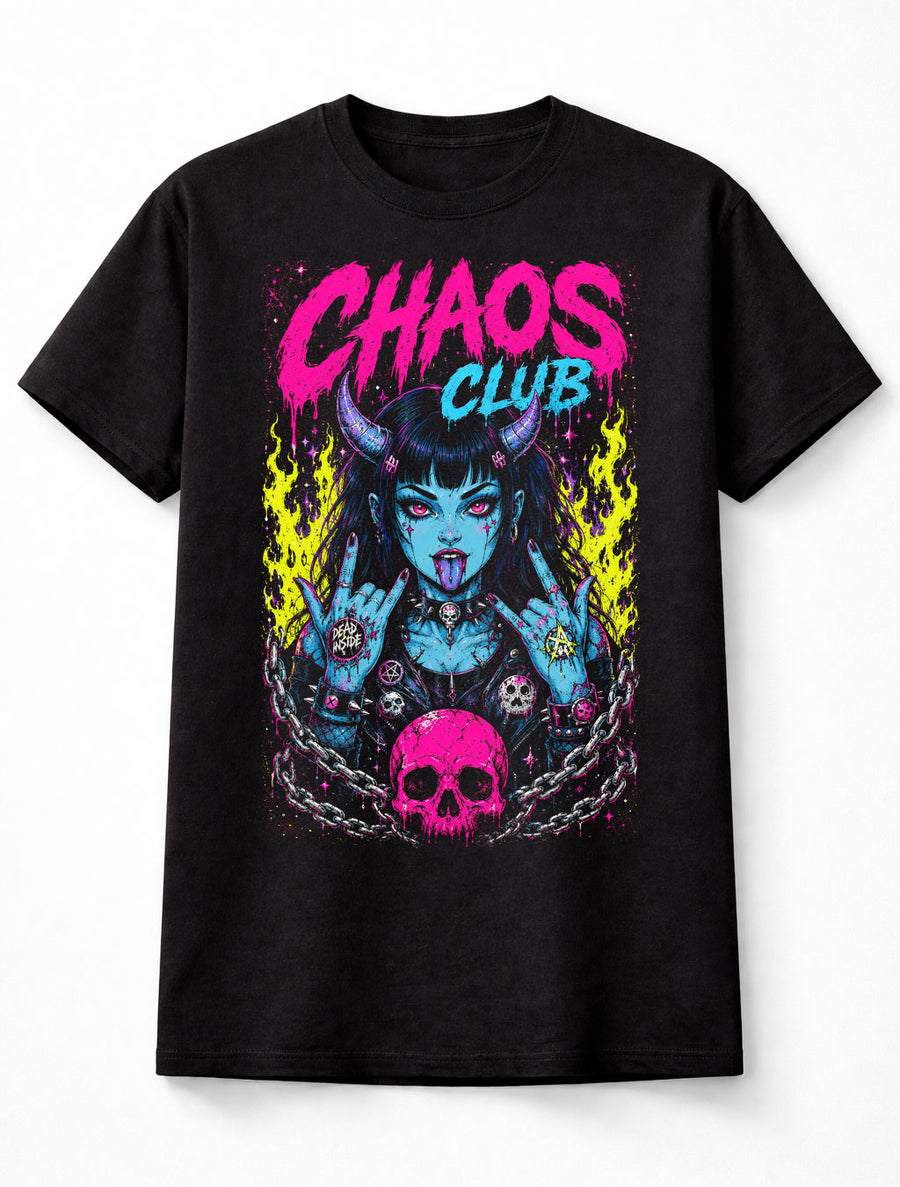 Chaos Club Demon Goth Punk Girl Neon Horror Unisex T-Shirt