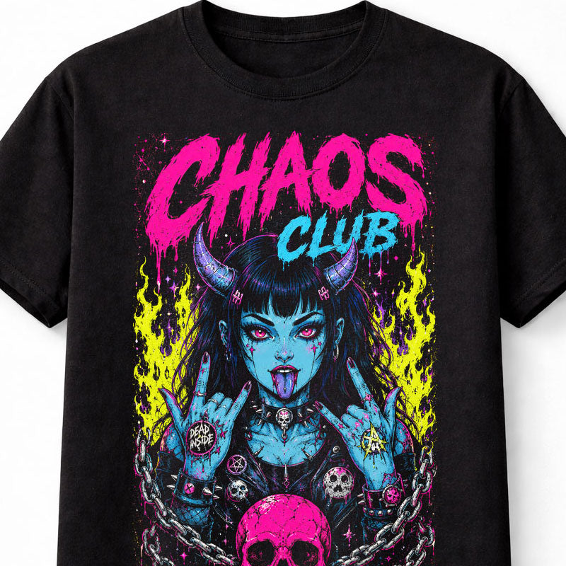 Chaos Club Demon Goth Punk Girl Neon Horror Unisex T-Shirt