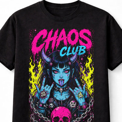 Chaos Club Demon Goth Punk Girl Neon Horror Unisex T-Shirt