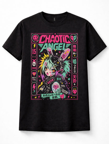 Chaotic Angel Anime Cyberpunk Bunny Girl Japanese Manga Graphic Unisex T-Shirt