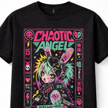 Chaotic Angel Anime Cyberpunk Bunny Girl Japanese Manga Graphic Unisex T-Shirt
