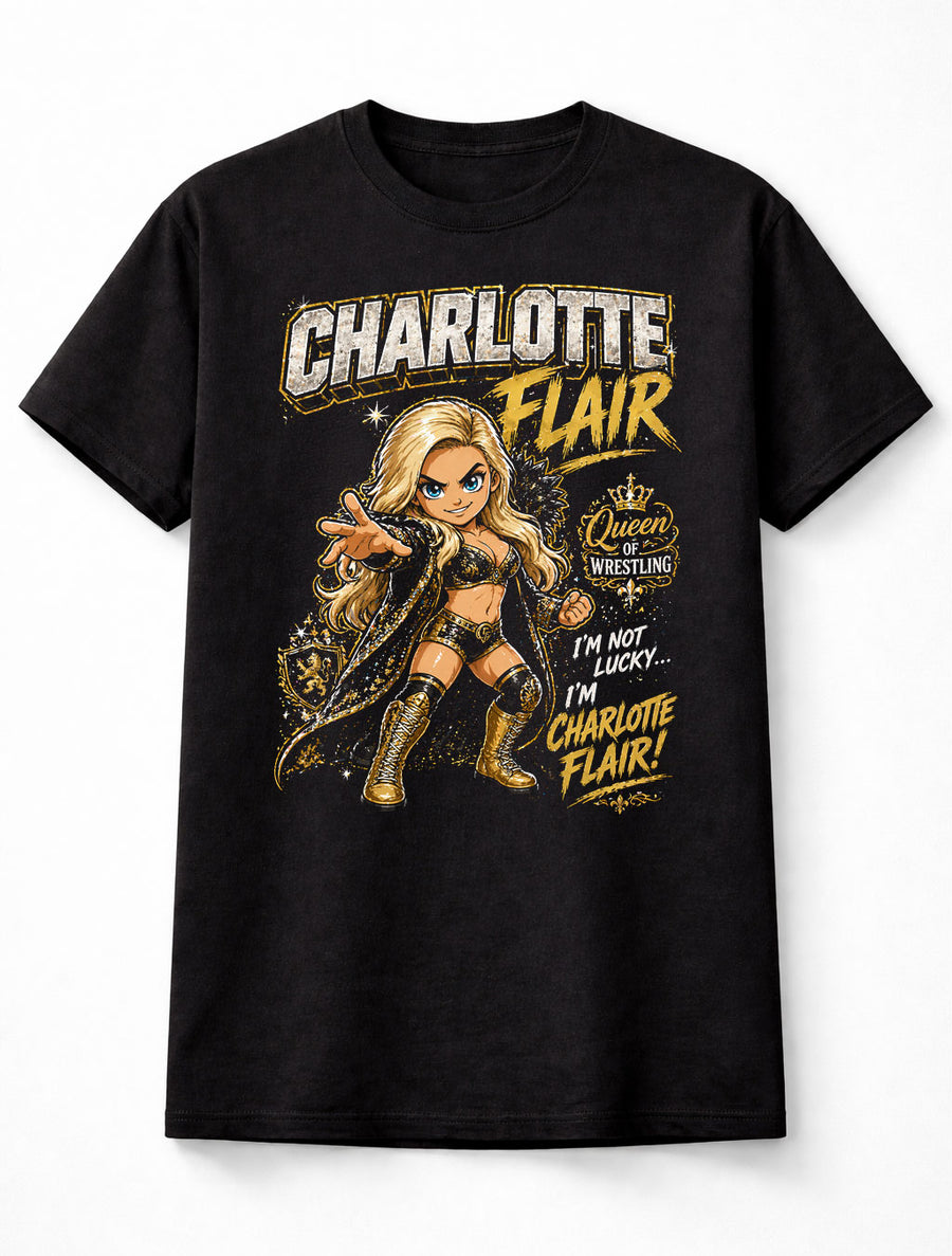 Charlotte Flair Queen Cartoon Gold Black WWE Wrestling Graphic Unisex T-Shirt