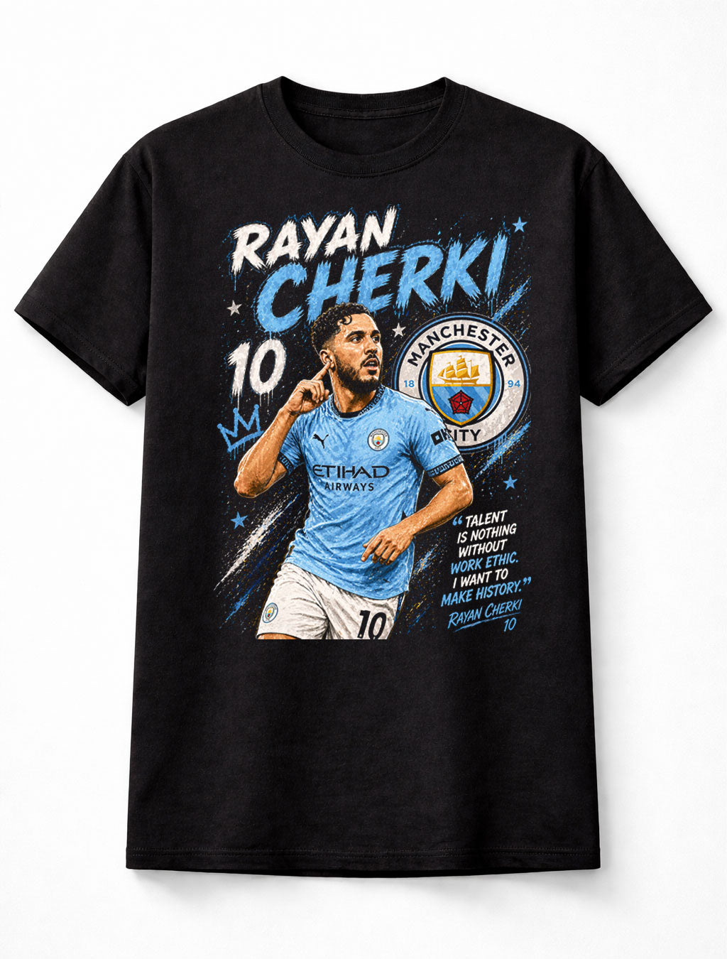Rayan Cherki 10 Manchester City Style Soccer Football Fan Graphic Tee Unisex Adults & Kids T-Shirt