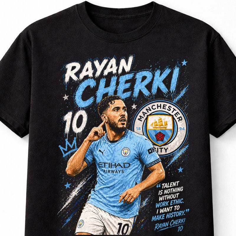 Rayan Cherki 10 Manchester City Style Soccer Football Fan Graphic Tee Unisex Adults & Kids T-Shirt