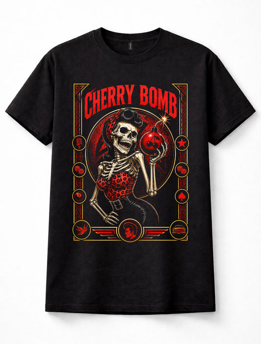 Cherry Bomb Skeleton Pin Up Girl Rockabilly Skull Unisex T-Shirt