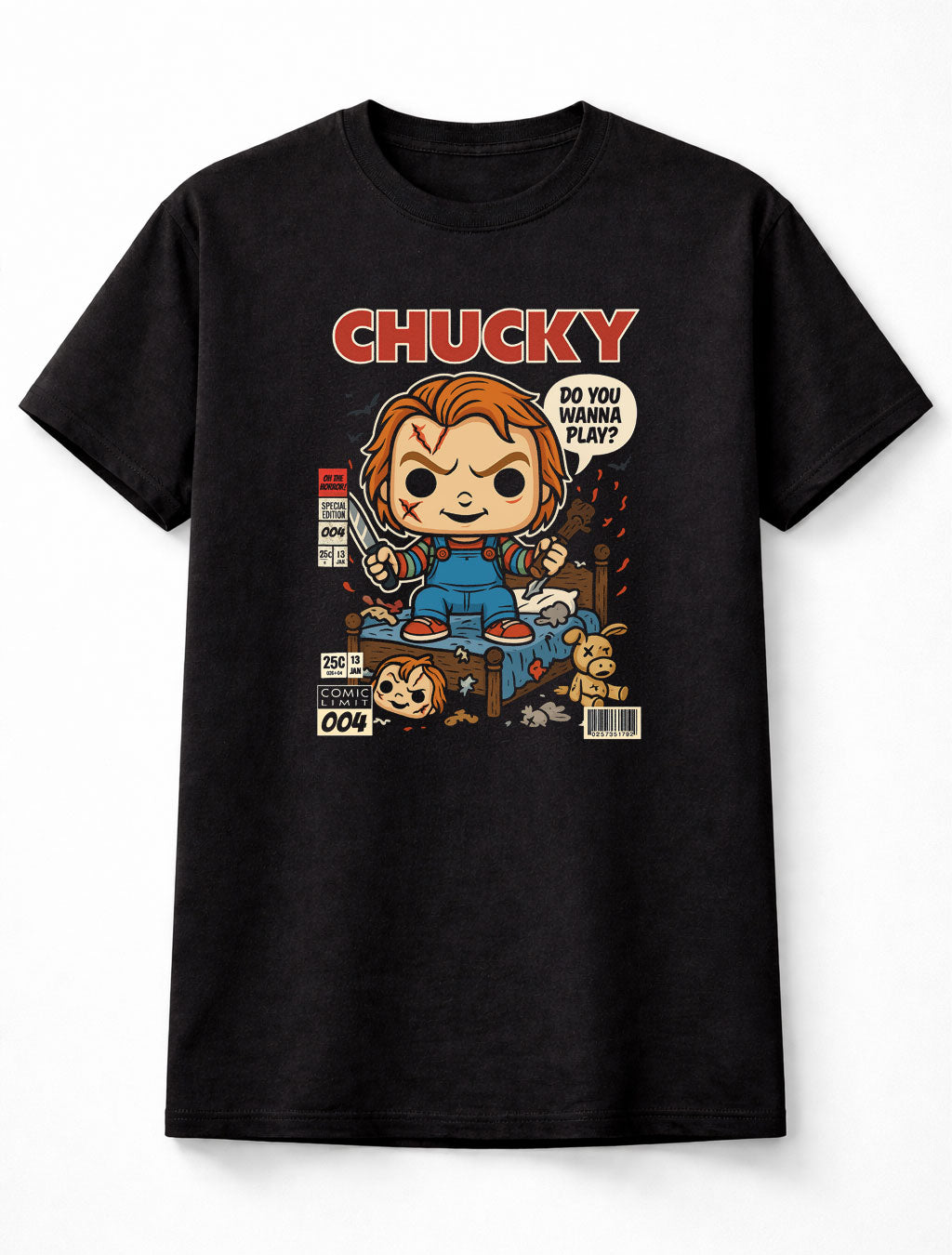 Chucky Horror Movie Comic Edition Unisex Black Graphic Tee