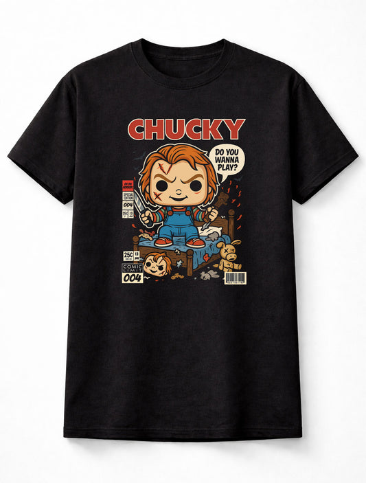 Chucky Horror Movie Comic Edition Unisex Black Graphic Tee
