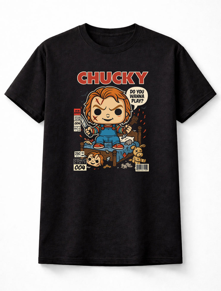 Chucky Horror Movie Comic Edition Unisex Black Graphic Tee