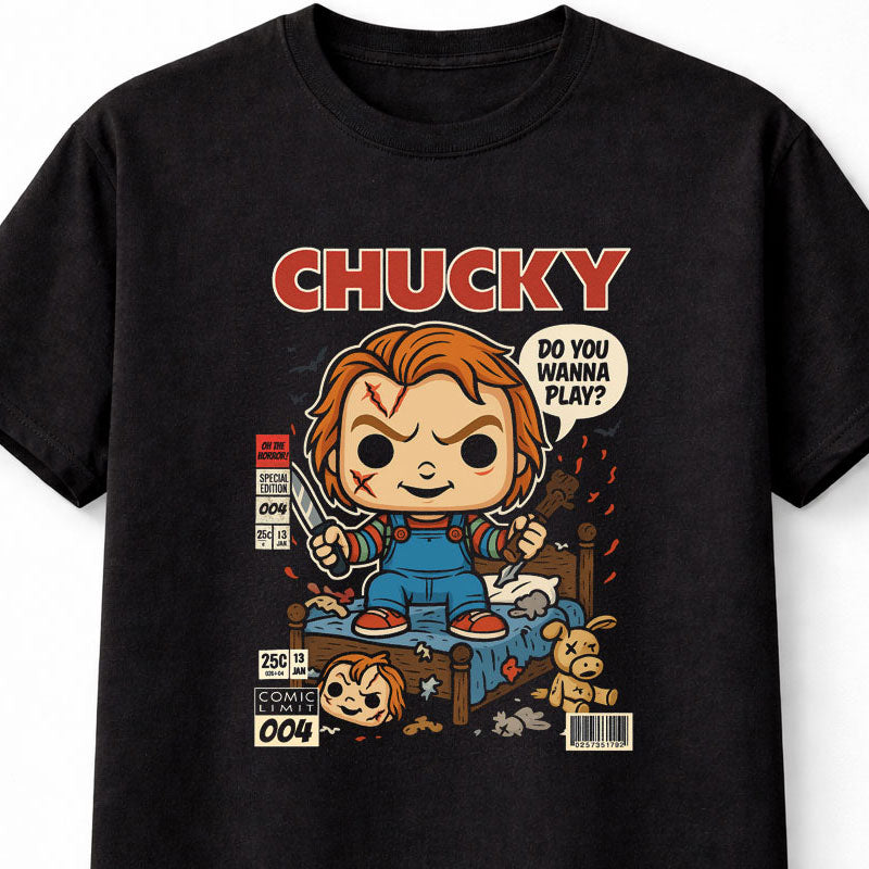 Chucky Horror Movie Comic Edition Unisex Black Graphic Tee