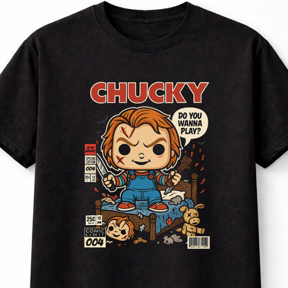 Chucky Horror Movie Comic Edition Unisex Black Graphic Tee