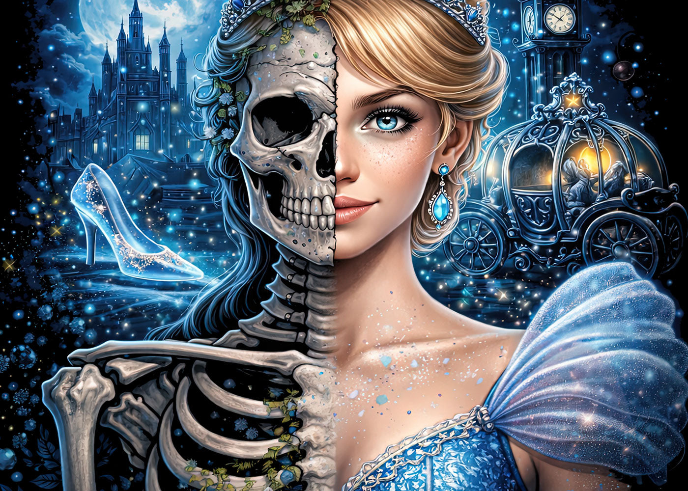 Cinderella Skull T Shirt Gothic Fairy Tale Skeleton Princess Unisex Graphic Tee