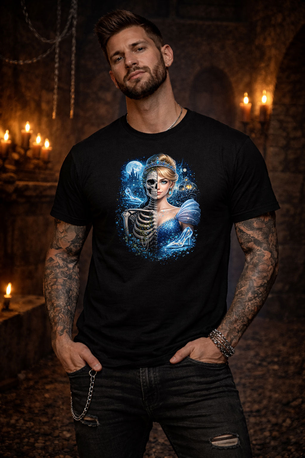 Cinderella Skull T Shirt Gothic Fairy Tale Skeleton Princess Unisex Graphic Tee