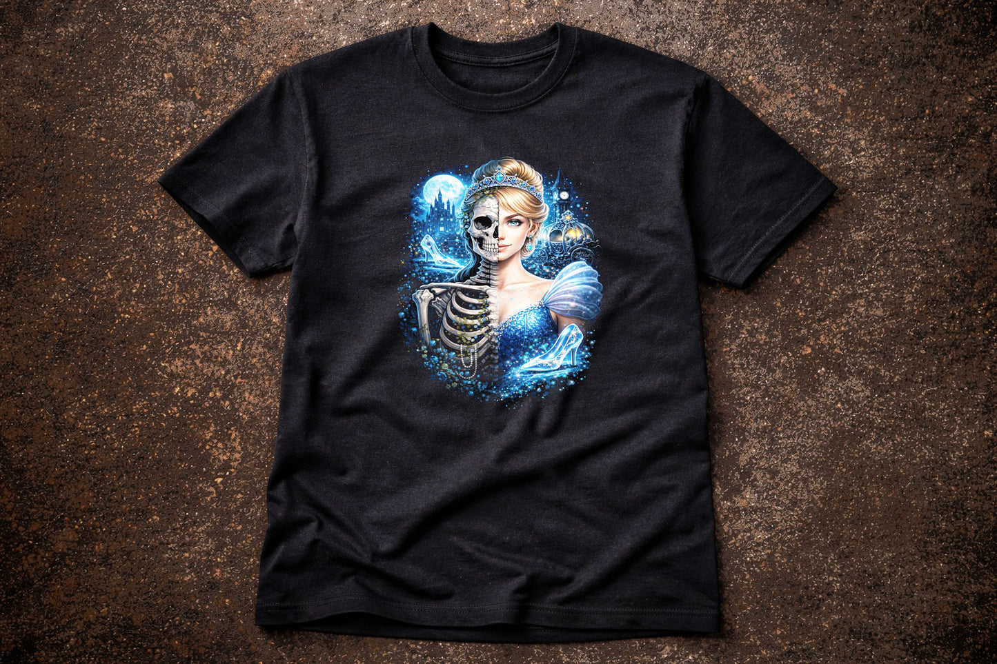Cinderella Skull T Shirt Gothic Fairy Tale Skeleton Princess Unisex Graphic Tee