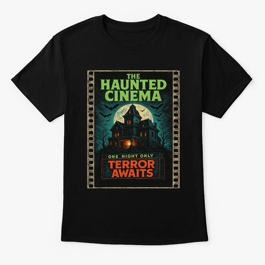 Haunted Cinema “Terror Awaits” Unisex T-Shirt – Gothic Wrestling Vintage Horror Tee