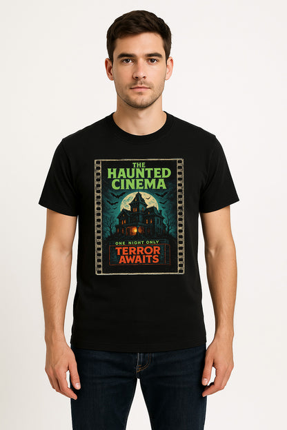 Haunted Cinema “Terror Awaits” Unisex T-Shirt – Gothic Wrestling Vintage Horror Tee