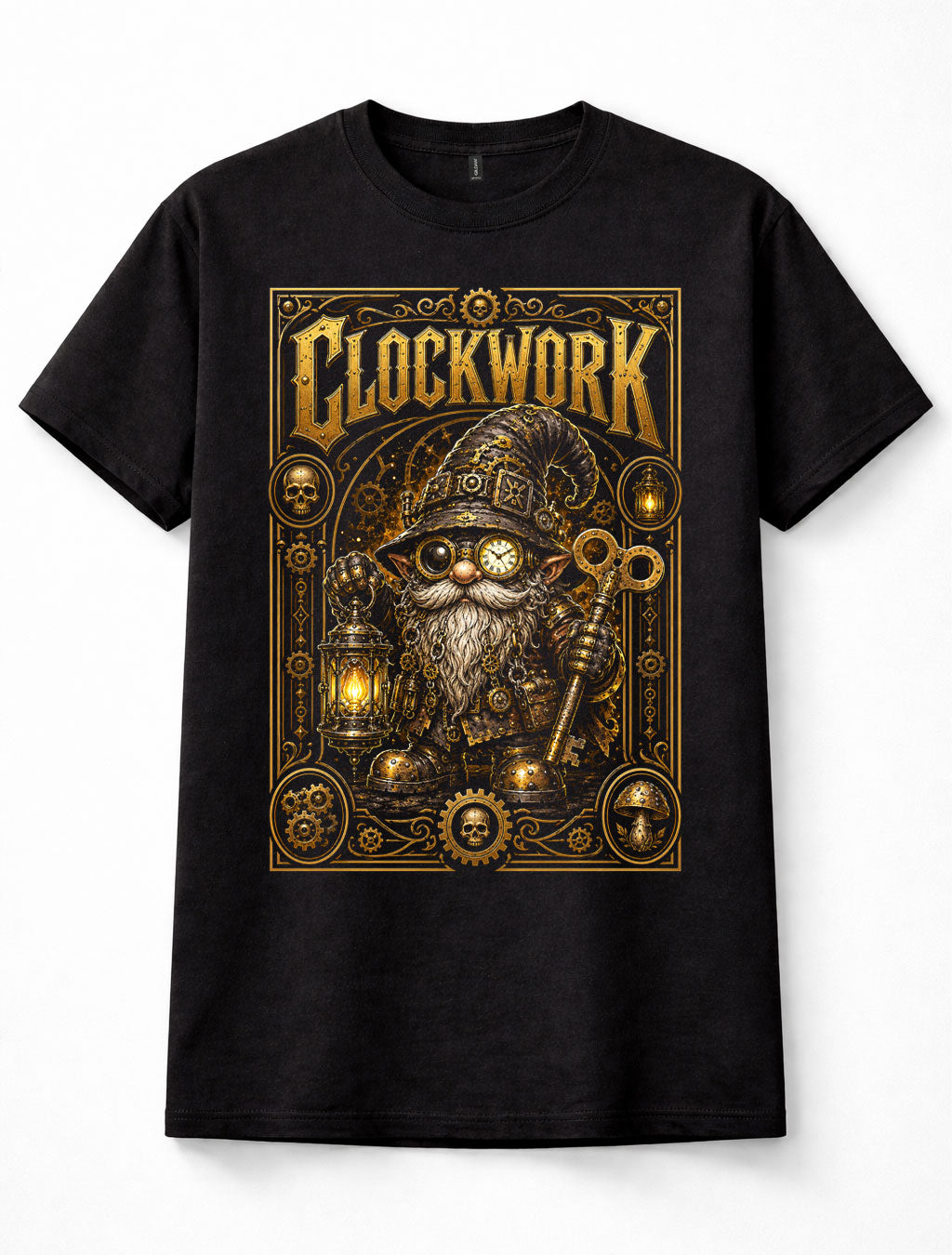 Clockwork Steampunk Gnome Wizard Gears Goggles Fantasy Graphic Unisex T-Shirt