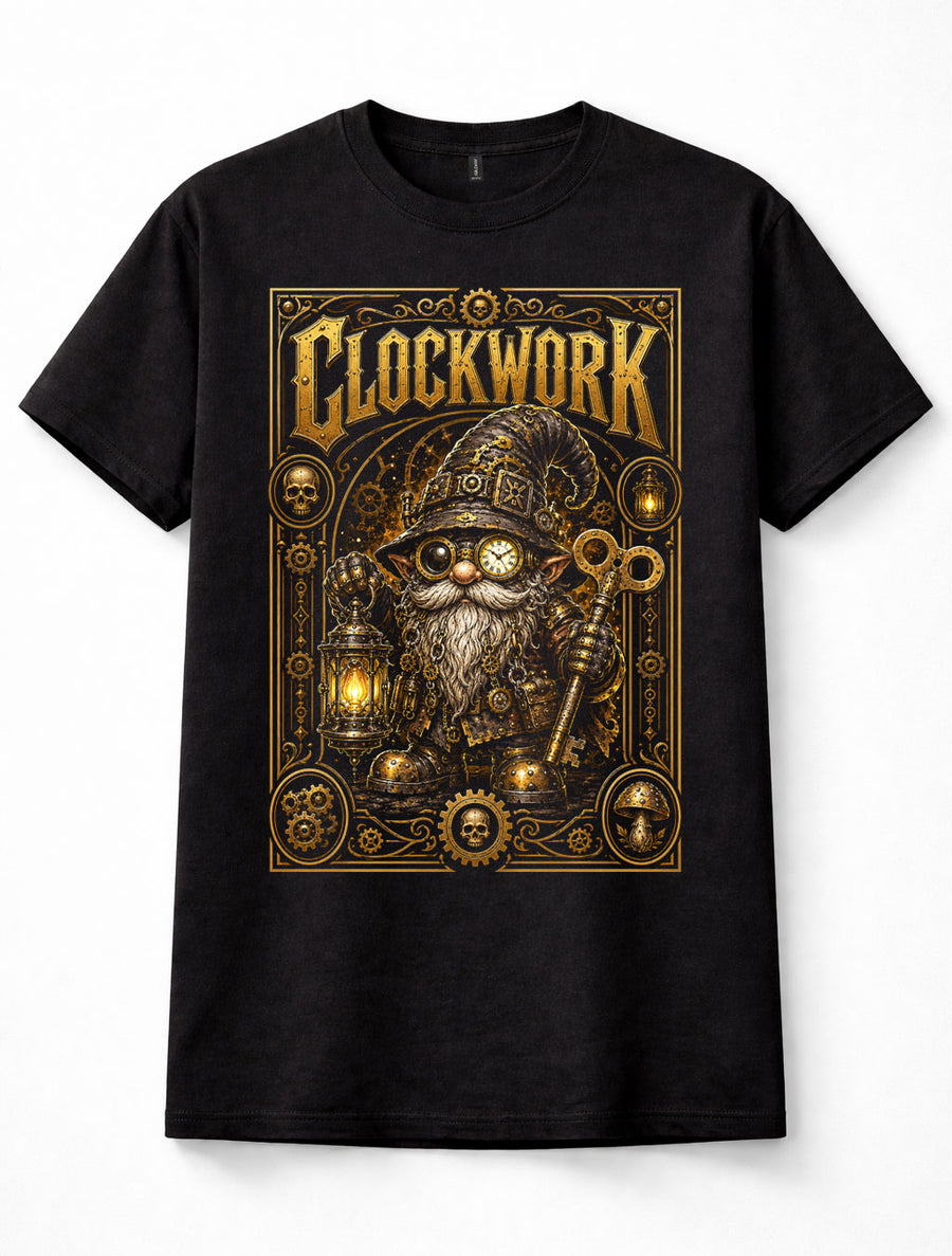 Clockwork Steampunk Gnome Wizard Gears Goggles Fantasy Graphic Unisex T-Shirt