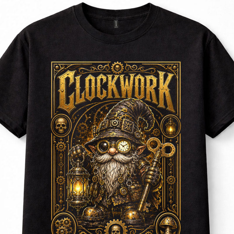 Clockwork Steampunk Gnome Wizard Gears Goggles Fantasy Graphic Unisex T-Shirt