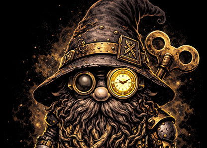 Clockwork Gnome Steampunk Gardening Unisex Graphic T-Shirt Dark Art Tee