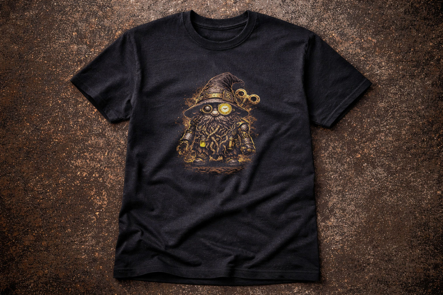 Clockwork Gnome Steampunk Gardening Unisex Graphic T-Shirt Dark Art Tee