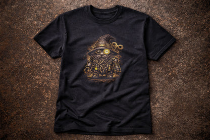 Clockwork Gnome Steampunk Gardening Unisex Graphic T-Shirt Dark Art Tee