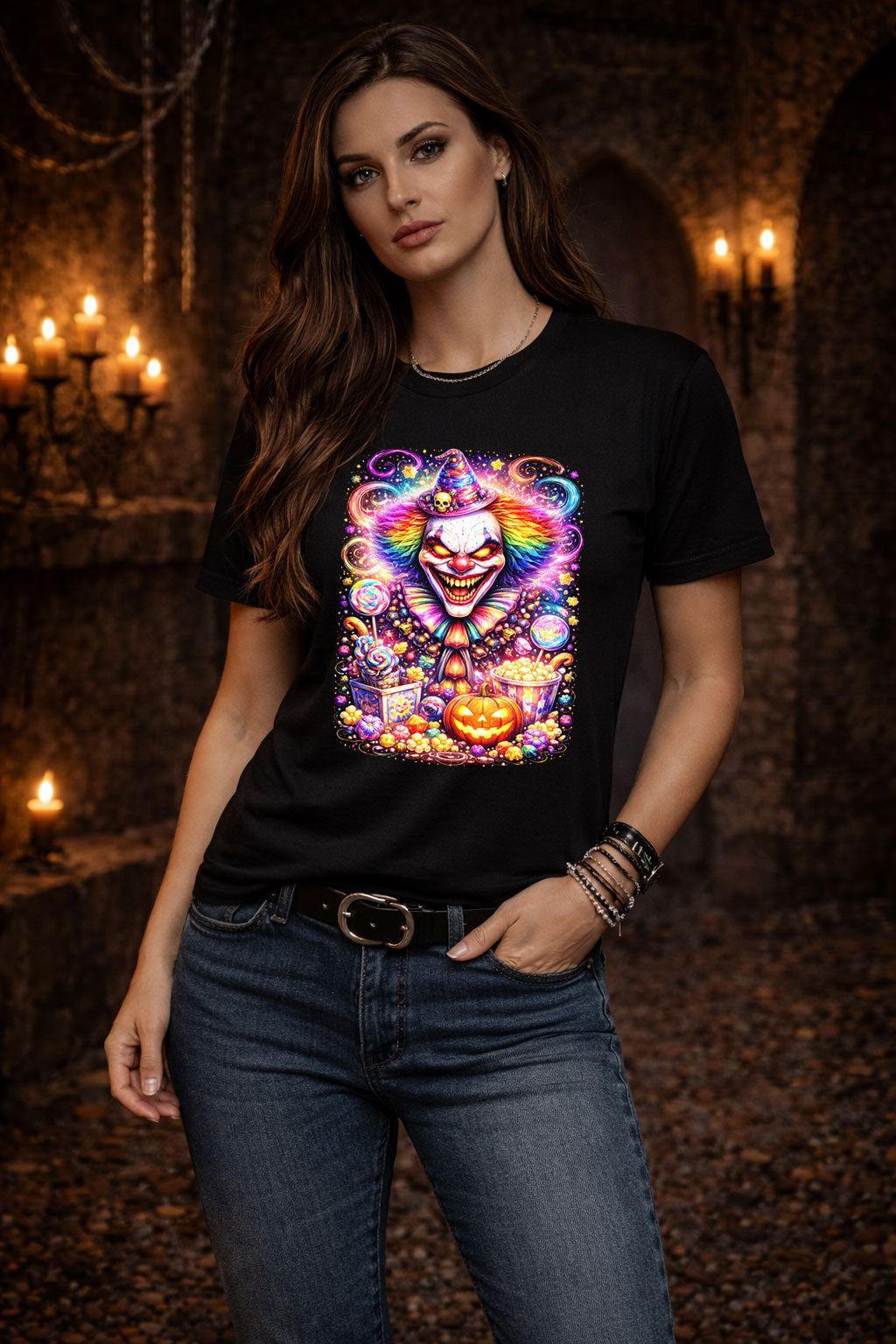 Evil Clown Halloween Art Psychedelic Trippy Gothic Unisex Graphic T-Shirt
