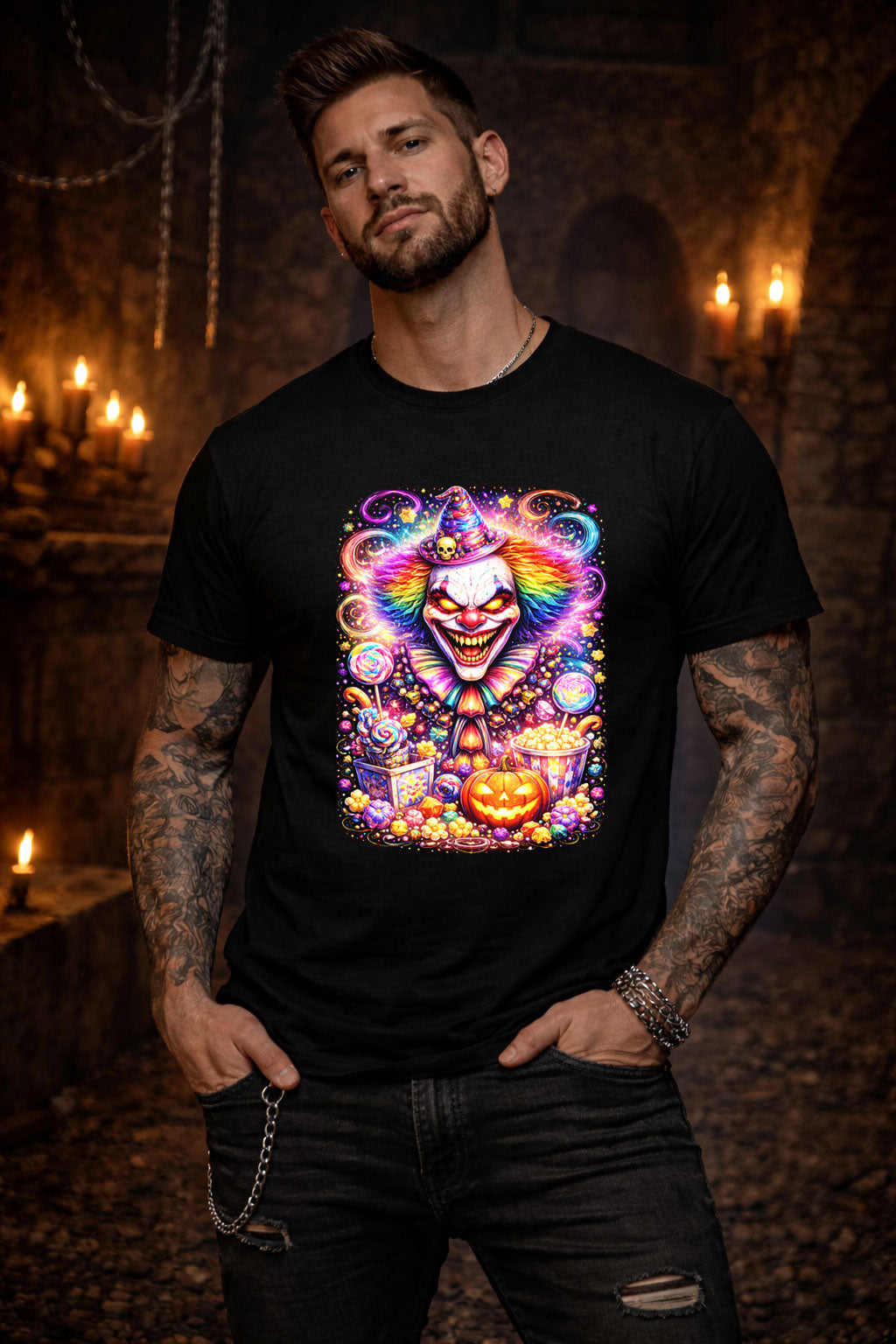 Evil Clown Halloween Art Psychedelic Trippy Gothic Unisex Graphic T-Shirt