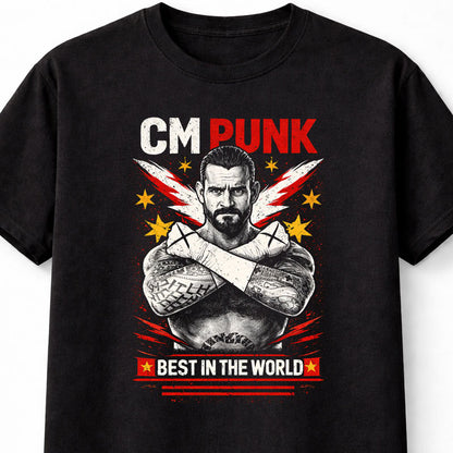CM Punk Best in the World Wrestling Graphic T-Shirt Chicago Star Straight Edge Fighter Fan Tee Pro Wrestling Adults & Kids Unisex T-Shirt