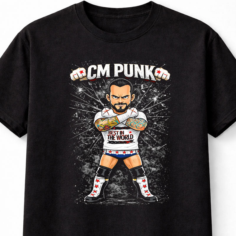 CM Punk Best in the World Wrestling T-Shirt Cartoon Wrestler Graphic Straight Edge Style Fan Tee Bold Fight Design Adults & Kids Unisex T-Shirt