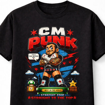 CM Punk Best In The World Wrestling T-Shirt – Straight Edge Mario Nintendo Pixel Fan Tee Adults & Kids Unisex T-Shirt