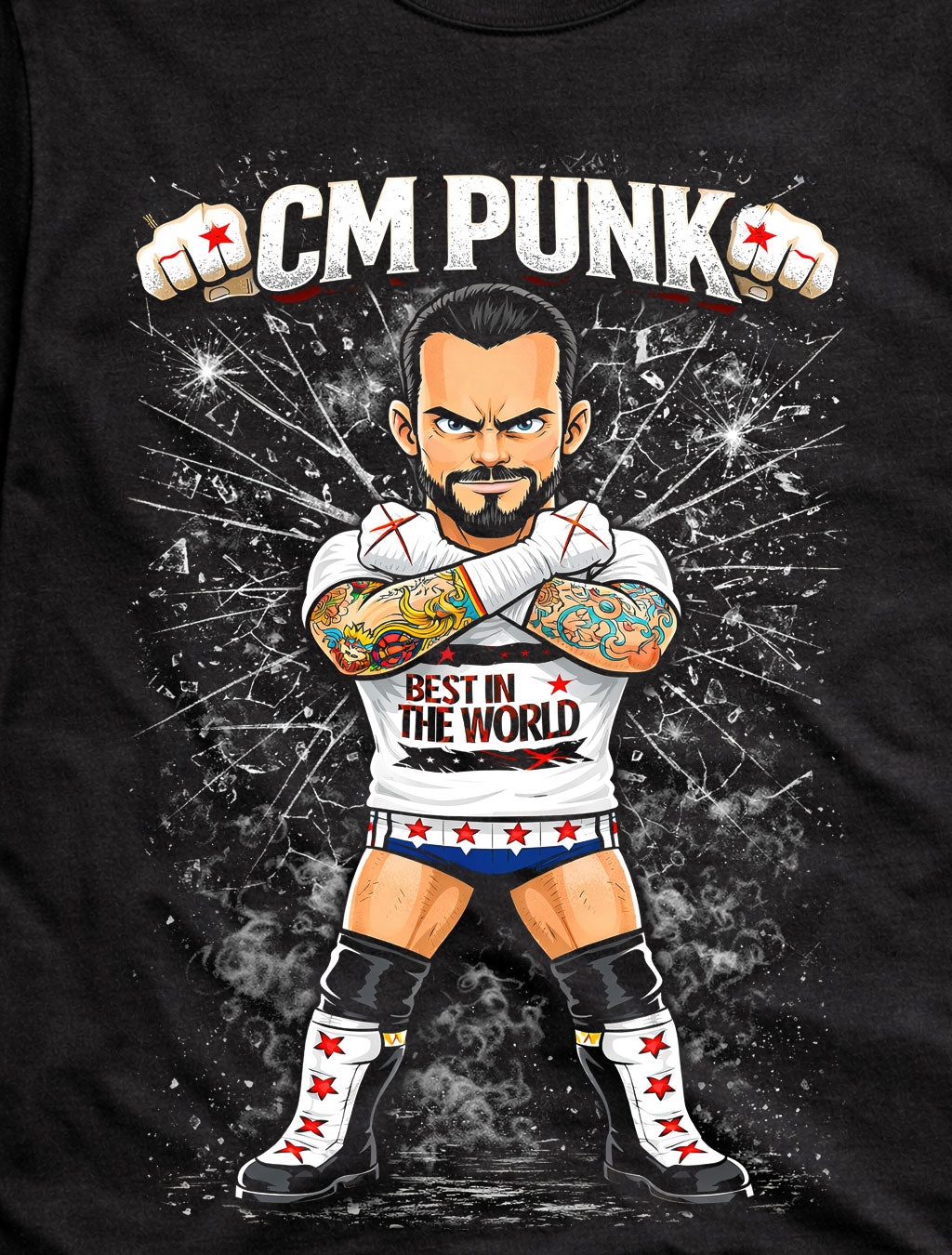 CM Punk Best in the World Wrestling T-Shirt Cartoon Wrestler Graphic Straight Edge Style Fan Tee Bold Fight Design Adults & Kids Unisex T-Shirt