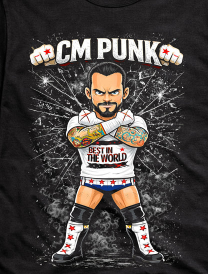 CM Punk Best in the World Wrestling T-Shirt Cartoon Wrestler Graphic Straight Edge Style Fan Tee Bold Fight Design Adults & Kids Unisex T-Shirt