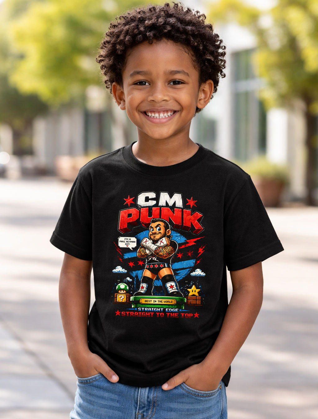 CM Punk Best In The World Wrestling T-Shirt – Straight Edge Mario Nintendo Pixel Fan Tee Adults & Kids Unisex T-Shirt
