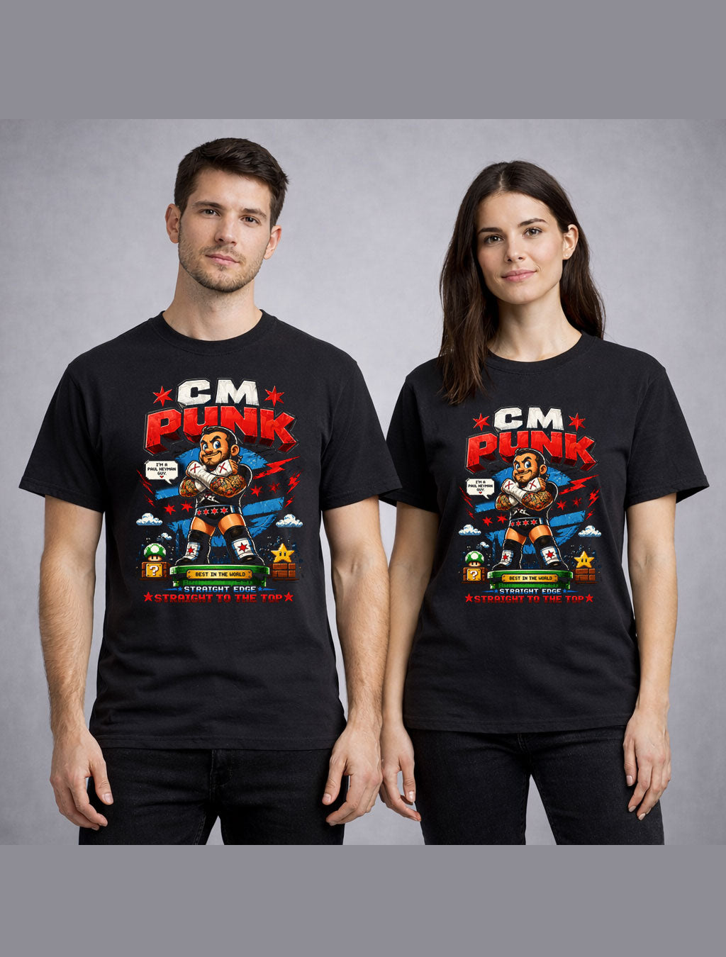 CM Punk Best In The World Wrestling T-Shirt – Straight Edge Mario Nintendo Pixel Fan Tee Adults & Kids Unisex T-Shirt